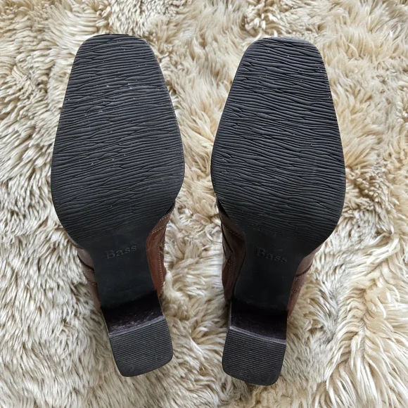 Bass Leather Slip On Brown High Heel Square Toe Buckle Clogs Mules 90s Y2K Sz 8 - Picture 5 of 7